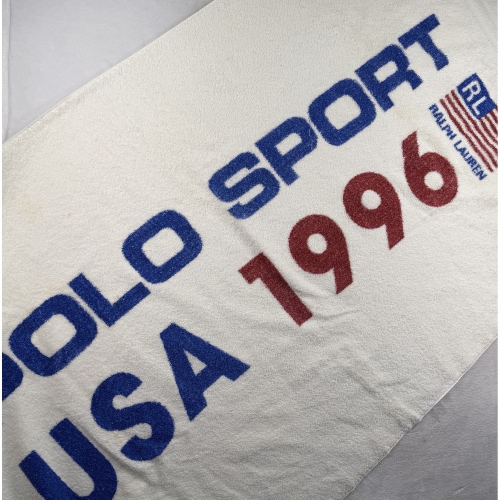Vtg 90s Ralph Lauren Polo Sport 1996 American Flag Beach Towel USA 69"X 34.5"